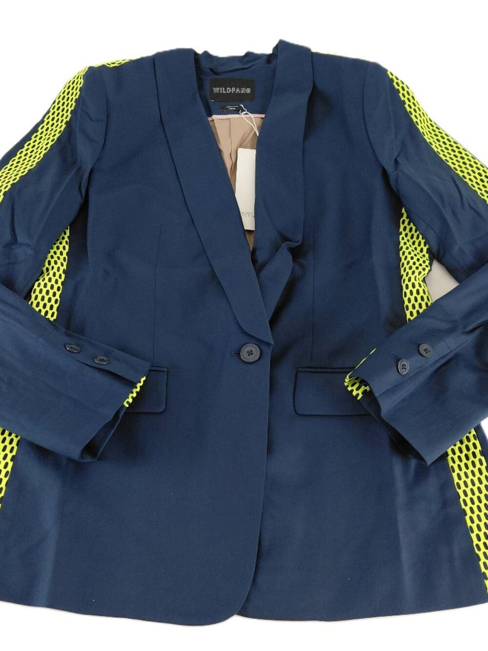 Wildfang The Empower Colorblock Tux Blazer Women's Large Navy Neon Green Mesh